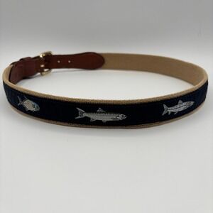Zep Pro Canvas Belt Mens 30 Fish Embroidery Pompano Tarpon Trevally Leather Ends